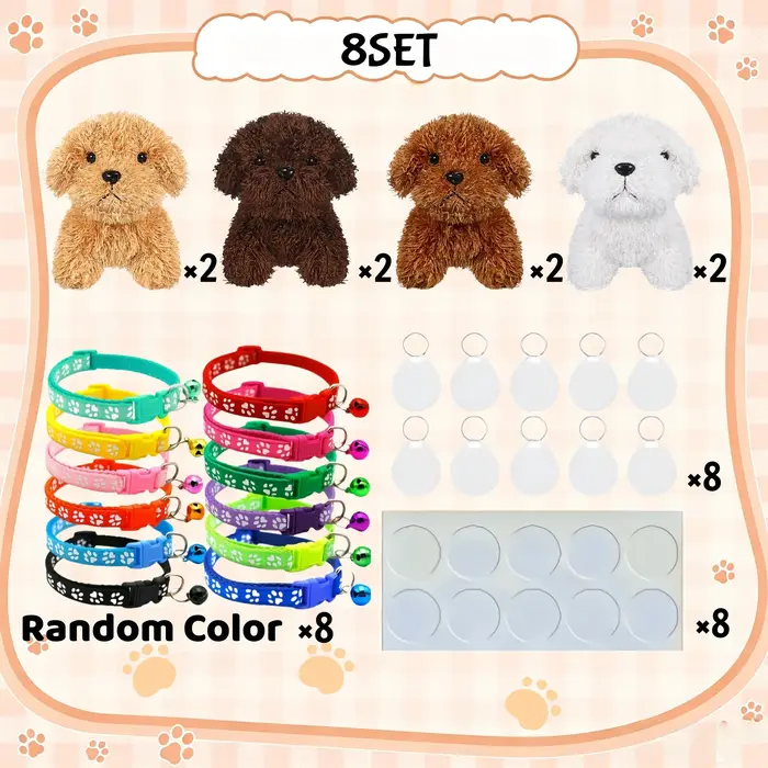 Lot de 8 à 24 colliers réglables pour chiens avec carte d'identification, en forme de chiot Teddy, p