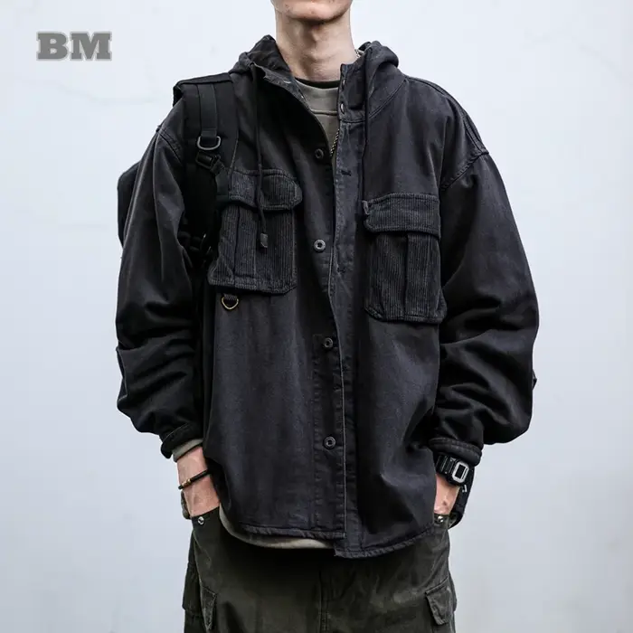 Veste à capuche vintage Harajuku pour hommes, manteau cargo décontracté, streetwear japonais, vêteme