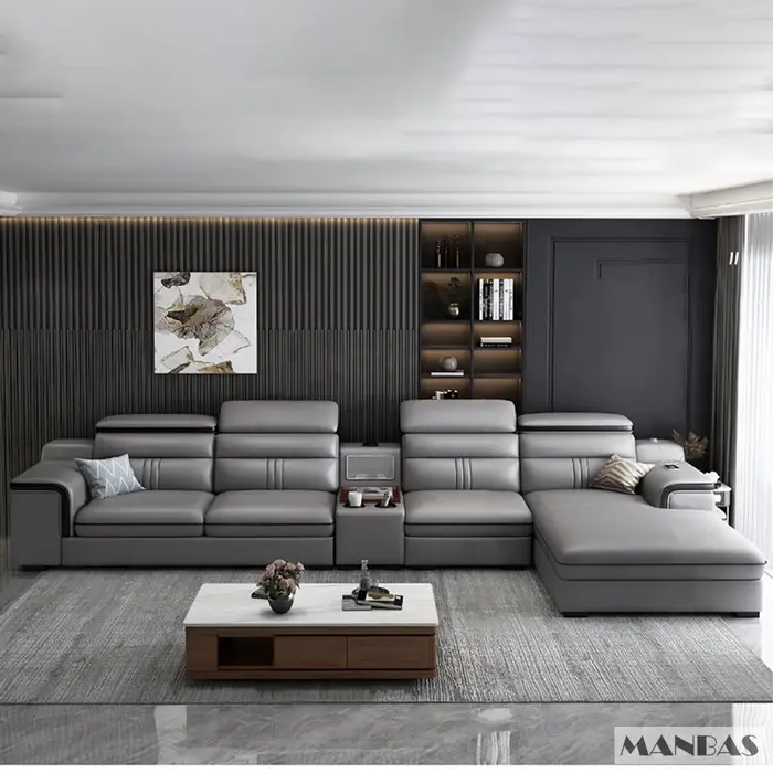 MINGDIBAO-Canapé sectionnel en cuir avec porte-gobelet, USB, repose-sauna réglable, haut-parleur Blu