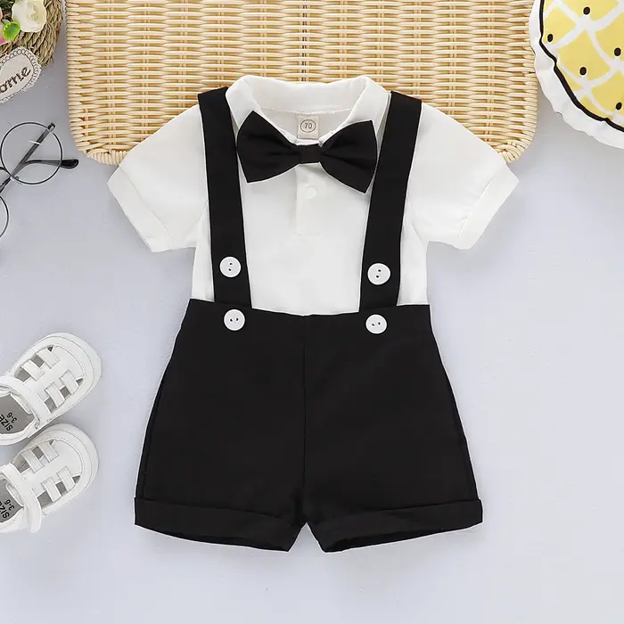 Mini tenue pour homme, Costumes formels pour nouveau-né garçon, chemise à manches courtes avec nœud 