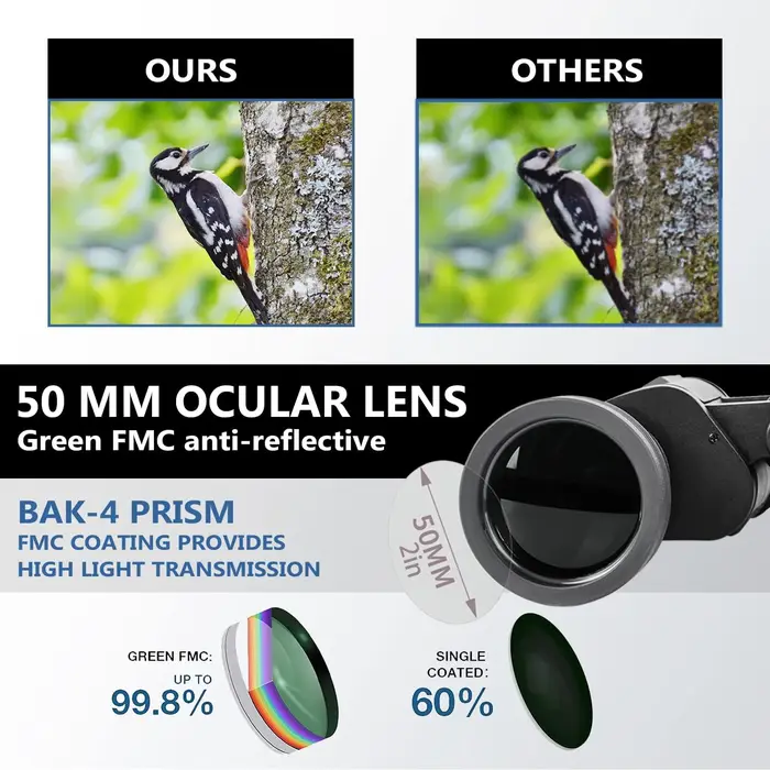 Jumelles 10x50 waterproof FMC BAK4 IPX4 - Portables observation oiseaux chasse randonnée