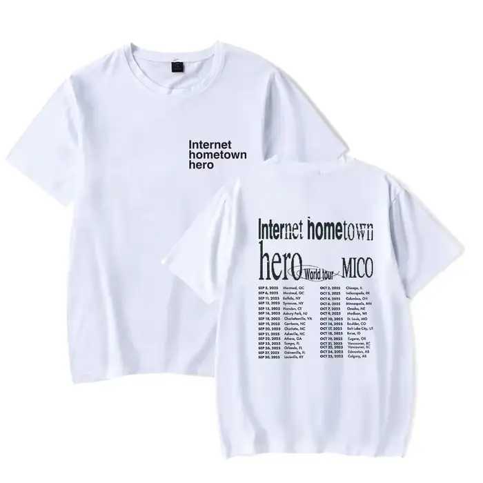 Tshirt mico merch internet hometown hero world tour décontracté printemps été pour adultes juniors style unique confortable polyestère bleu ciel beige bleu noir