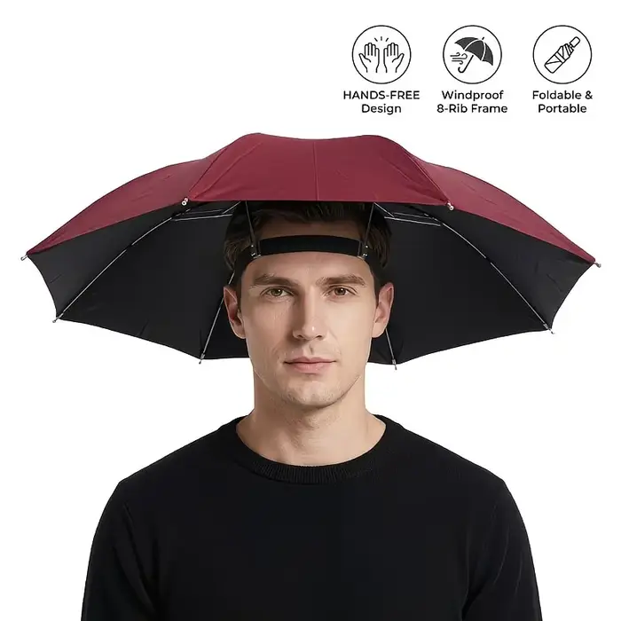 Parapluie de tête pliable anti-soleil et anti-pluie, chapeau pare-soleil imperméable et léger pour l