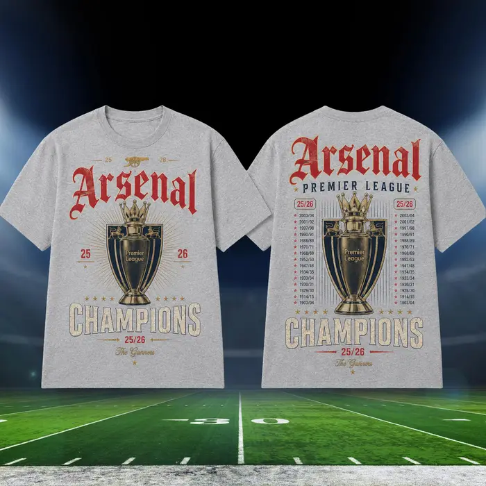 Tshirt Arsenal Champions 2026 homme et femme style americain coton polyester ajuste confortable sport voyage