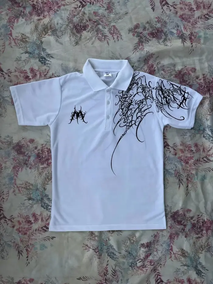 Y2K Polo imprimé Rock Goth T-shirt surdimensionné Hip Hop col boutonné chemise Punk T-shirt décontra