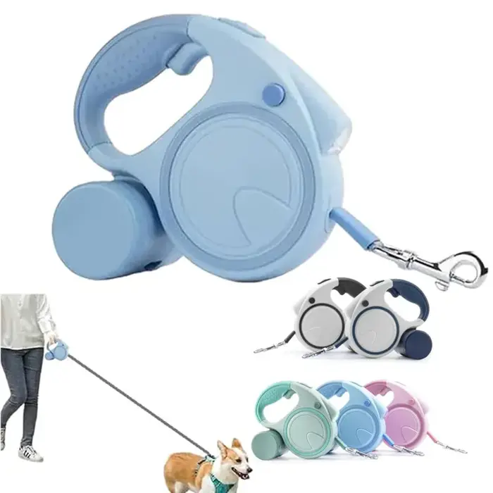 Laisse fantaisie rétractable pour chien avec lampe de poche et distributeur