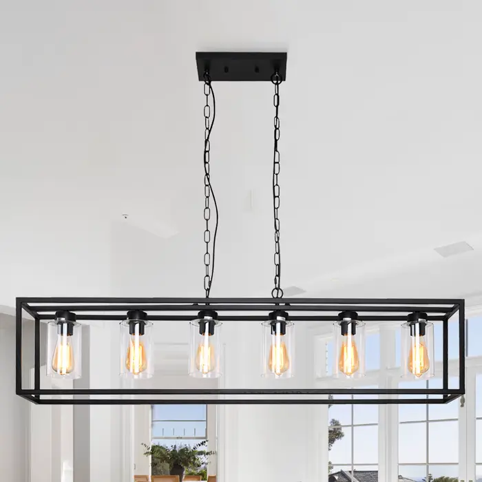 Lustres rectangulaires avec abat-jour en verre, luminaires de salle à manger, îlot de cuisine, lampe