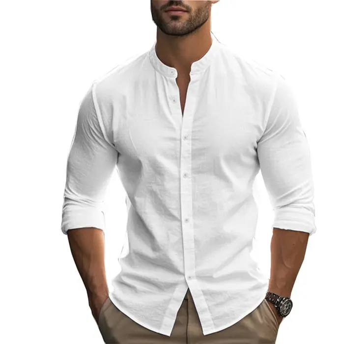 Henry – chemises en coton et lin pour hommes, coupe cintrée, décontractée, hawaïenne, couleur unie, 