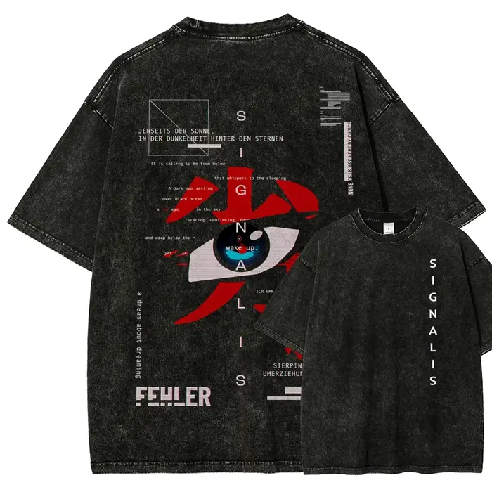 T-shirt délavé Signalis – Vêtements tendance toute l'année, grande taille unisexe, nouveau modèle, p