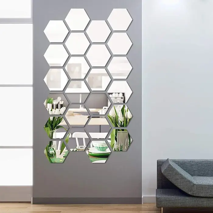 Autocollants muraux miroir 3D Style nordique, autocollant miroir hexagonal en acrylique, décalcomani