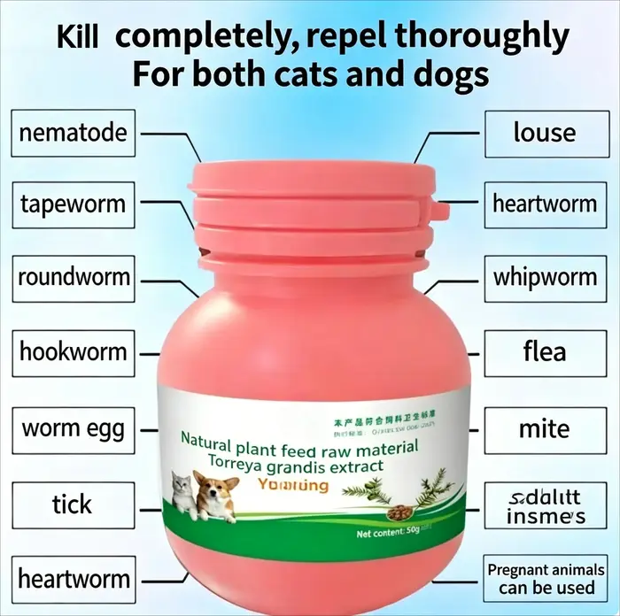 100 comprimés vermifuges pour chats et chiens contre les nématodes, les tiques, les vers ronds, les 