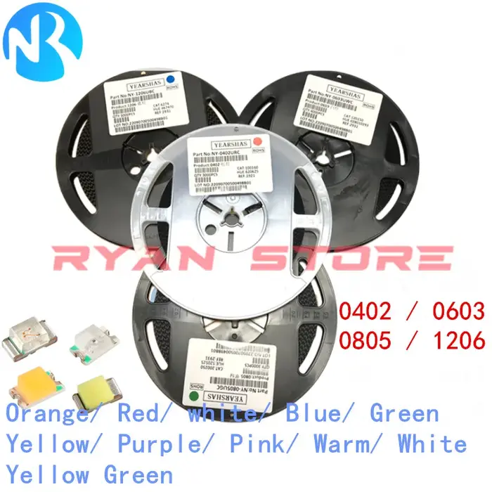 3000 pièces/4000 pièces 0402 0603 0805 1206 SMD LED Orange rouge blanc bleu vert jaune violet rose b