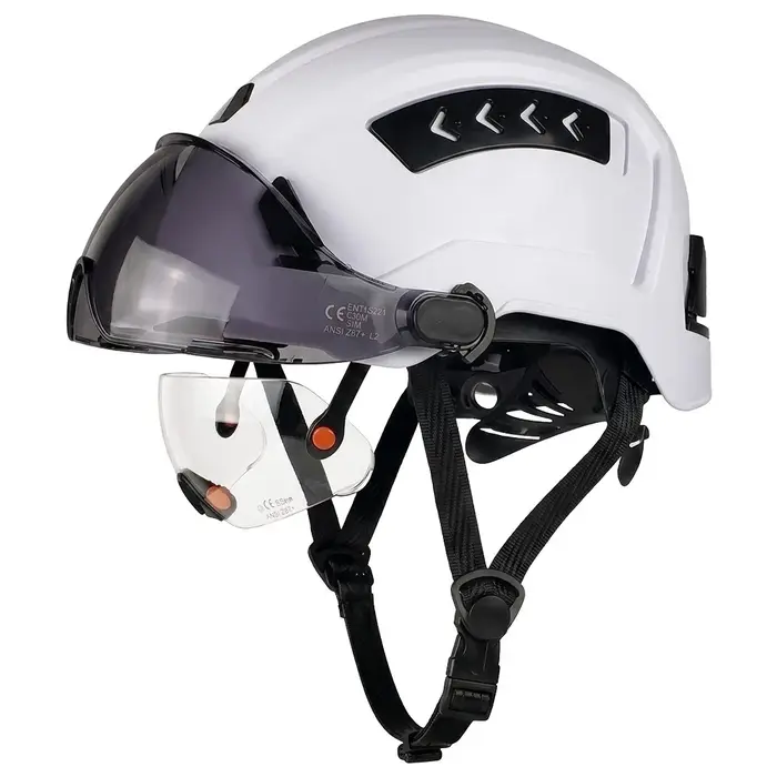 Casque de sécurité CE avec double visière coulissante et ventilation, en ABS, pour chantier, travaux