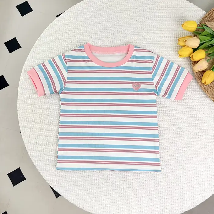 T-shirt rayé Bear Leader pour filles, polyester élégant, confortable, idéal pour les occasions estivales et spéciales