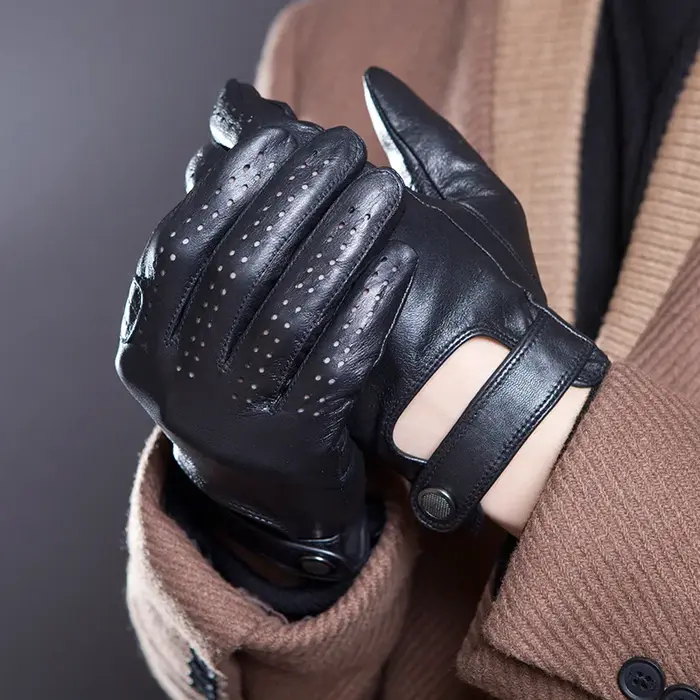 Gants antidérapants en cuir véritable pour hommes, à la mode, respirants, à trous, pour Sports d'été