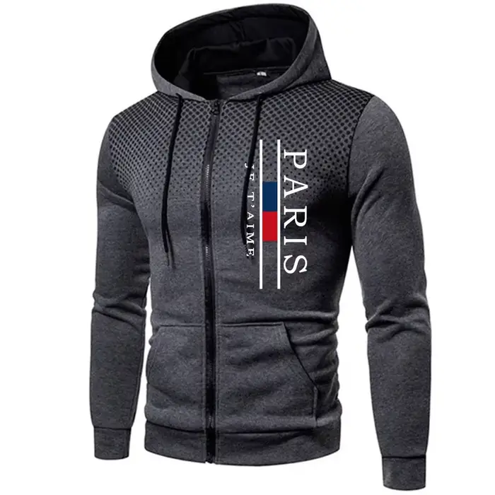 Paris impression hommes vestes décontracté fermeture éclair manteau à capuche Sports de plein air Jo