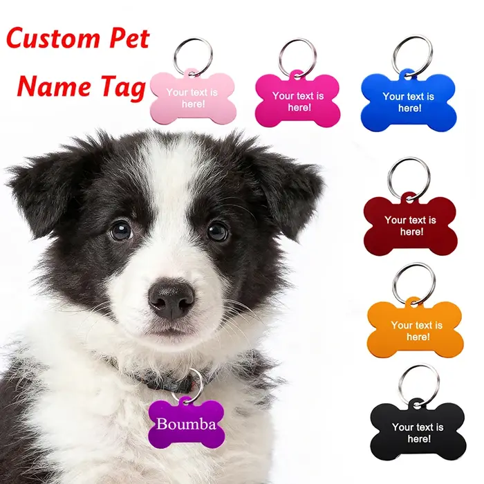 Plaques d'identification personnalisées pour chien en forme d'os anti-perte gravure laser texte personnalisé pour animaux de compagnie occasions spéciales