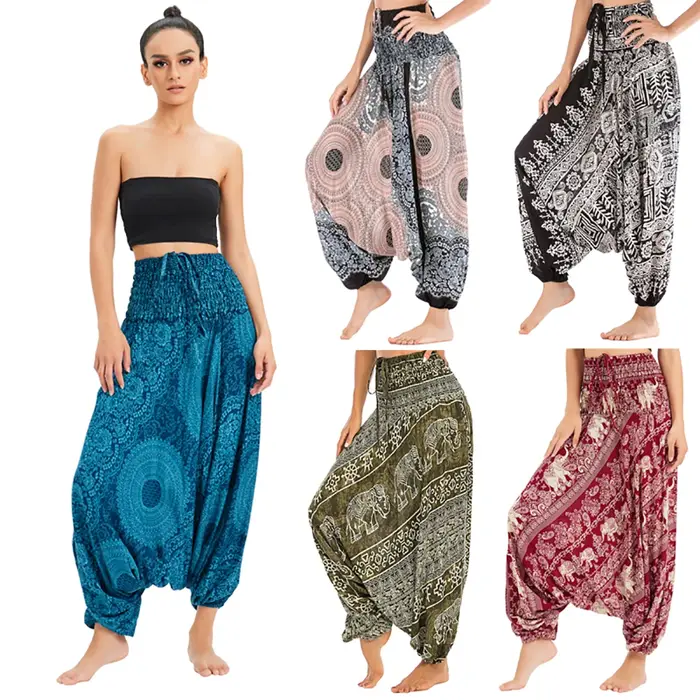 Pantalon bohème femmes pantalons Mujer Hippie taille haute rayonne Harem Baggy Boho Yoga vêtements d