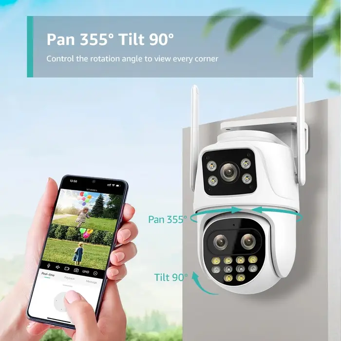 Caméra surveillance 8MP double écran double objectif WiFi avec tracking IA - Vision nocturne couleur