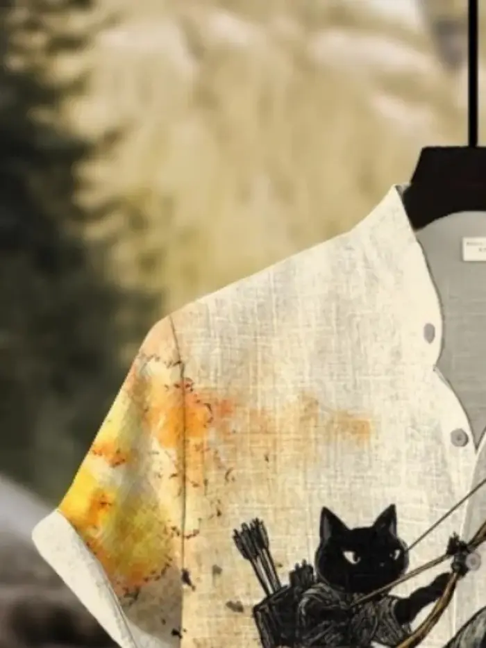 Chemise chat noir des années 60 pour hommes