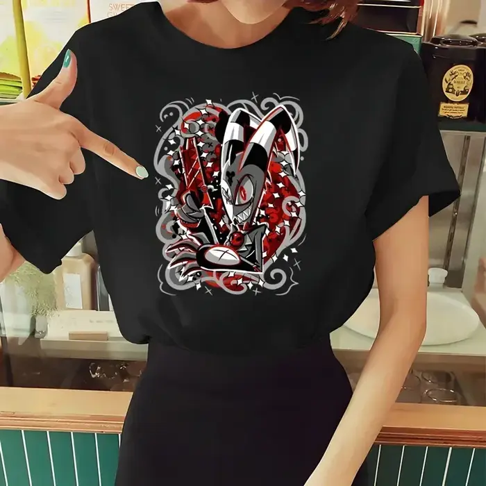 Femmes Helluva Boss T-shirt été à manches courtes imprimé à mâcher impression drôle Harajuku T-shirt hauts hommes T-shirt Streetwear