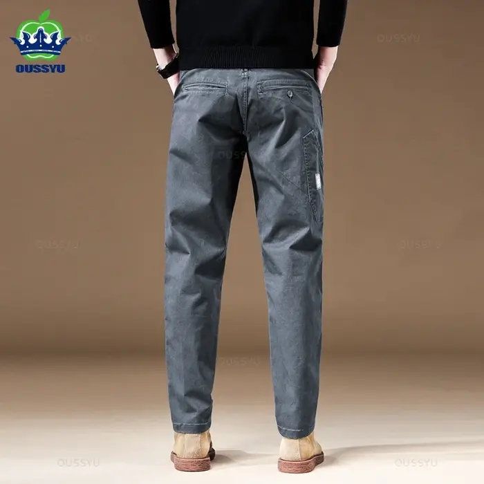 Pantalon Cargo Homme de Marque Haute Qualité 97% Coton Couleur Unie Vêtement de Travail Décontracté Large Style Coréen