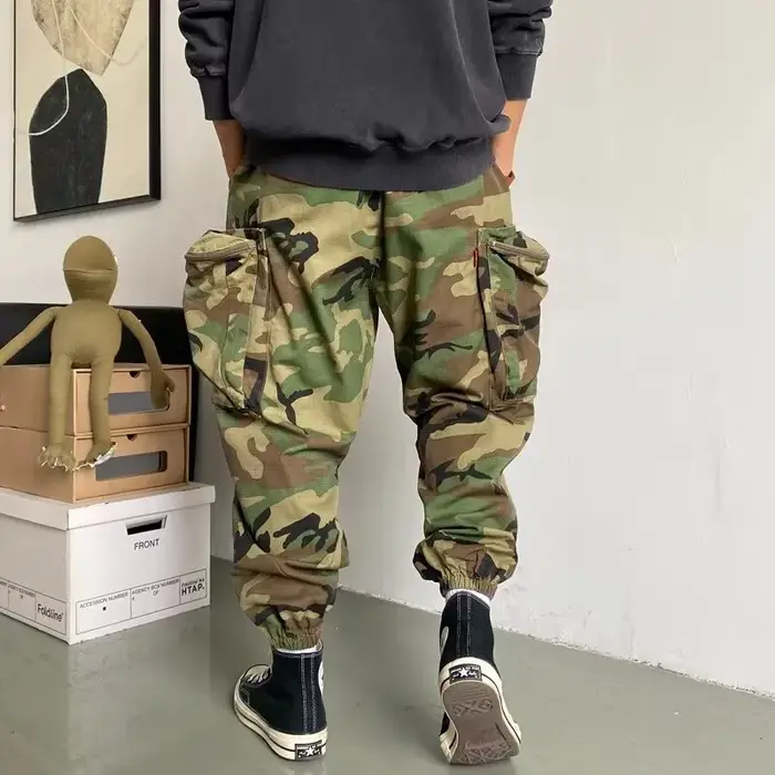 Pantalon tactique camouflage homme grandes poches loose - Tenue loisir sport jogging chasse