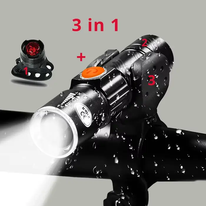 ZK30 3 in1 8000 Lumen vélo vélo lumière USB rechargeable LED étanche Super lumineux Zoom phare arriè