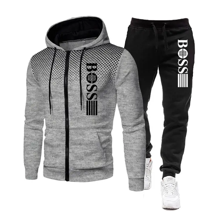 Ensemble deux pièces à capuche et pantalon décontracté pour homme, vêtement de sport chaud et fitnes