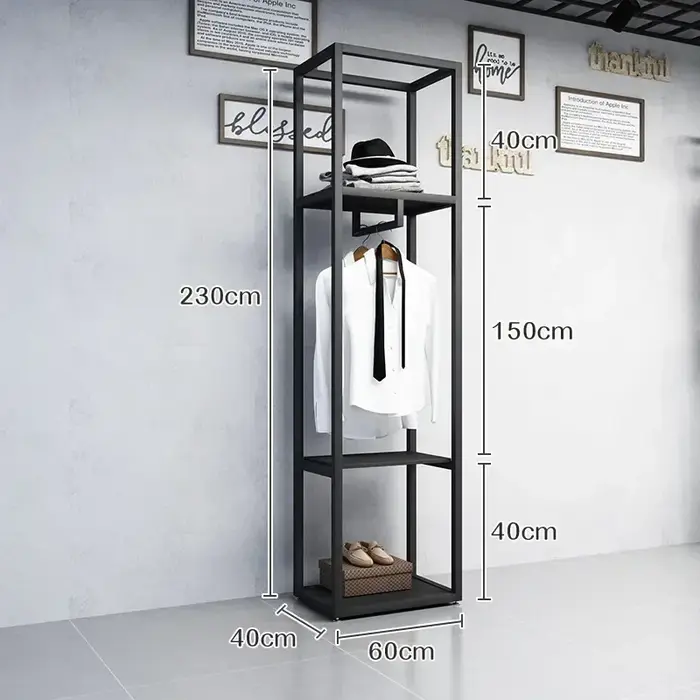 Étagère de présentation pour magasin de vêtements pour hommes, noire, double niveau, sur pied, pour 