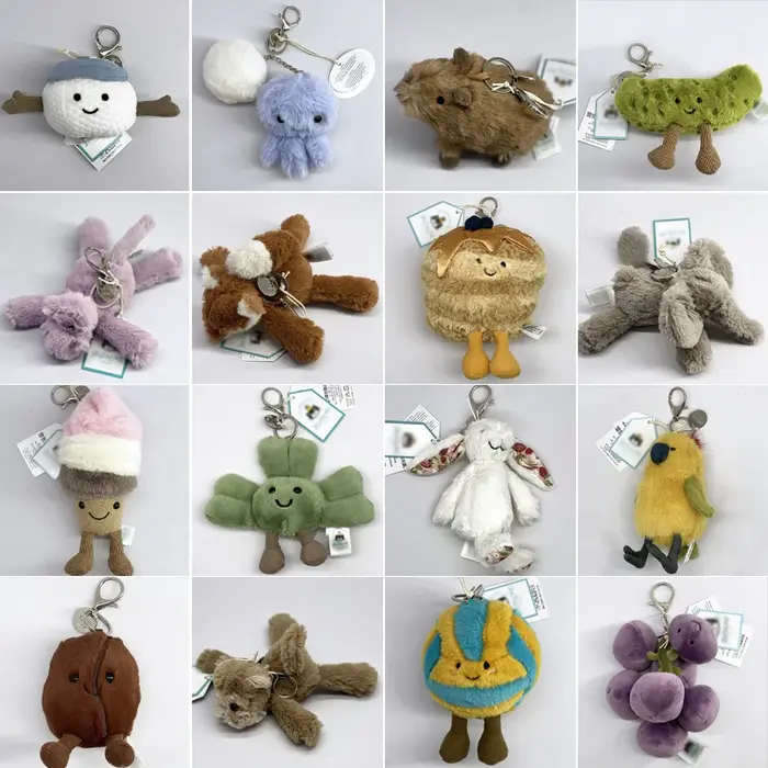 JELLYCAT Porte-clés en peluche ballon de golf, porte-clés en peluche raisin, peluche méduse, hippopo