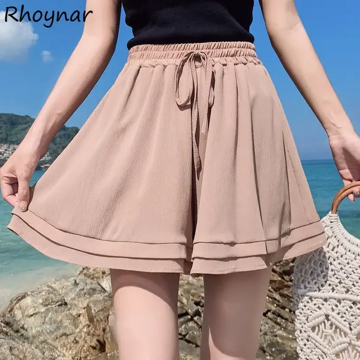 Short en mousseline de soie taille haute pour femme, confortable et élégant, style coréen, doublé, H