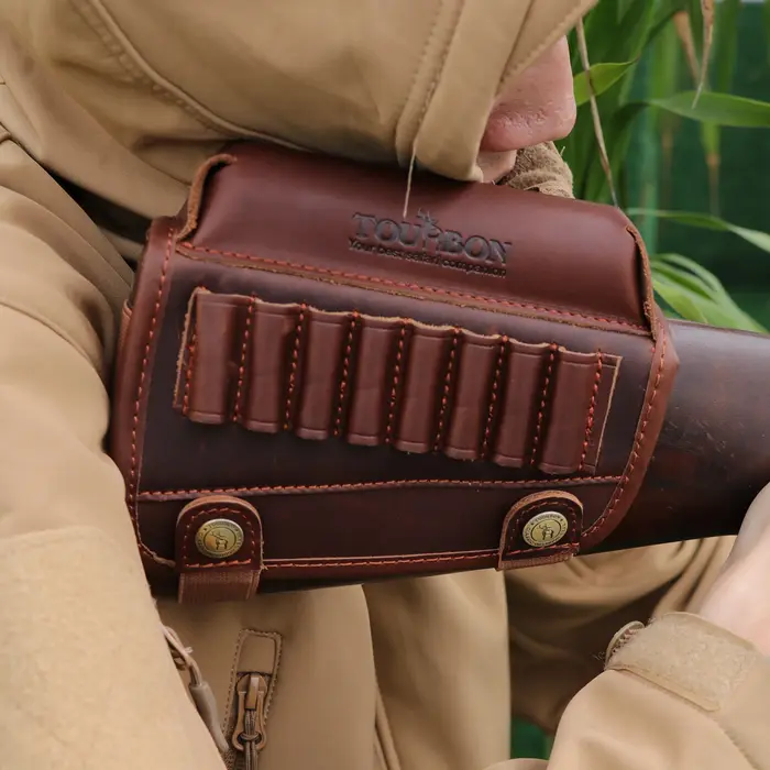 Tourbon Repose-joue pour fusil de chasse en cuir véritable avec porte-cartouches, accessoires de cha
