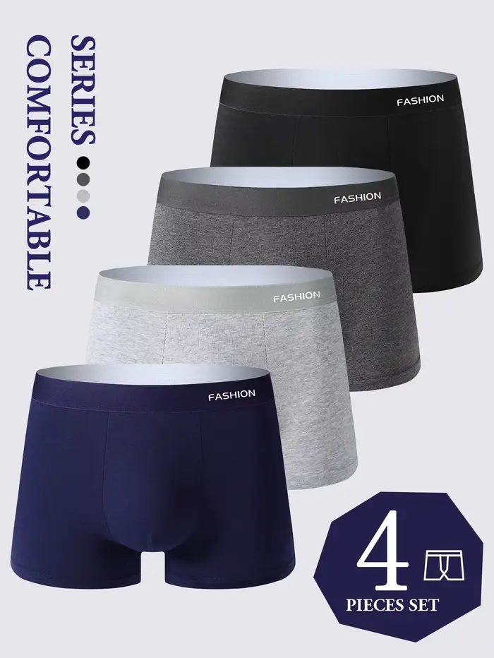 Lot de 4 boxers pour hommes, doux, respirants, confortables et amples, tendance, à la mode et hautem