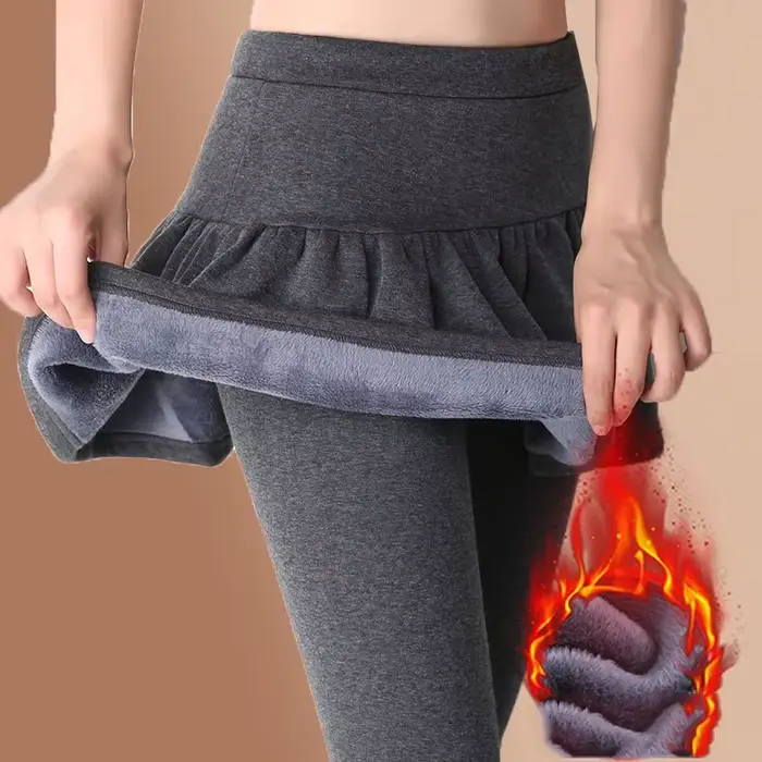 Femmes jupes plissées Leggings épaissi peluche hiver chaud pantalon thermique serré pantalon Leggins