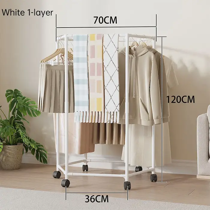 Porte-vêtements hexagonal rotatif sur roulettes, en métal, vertical, robuste, multifonctionnel