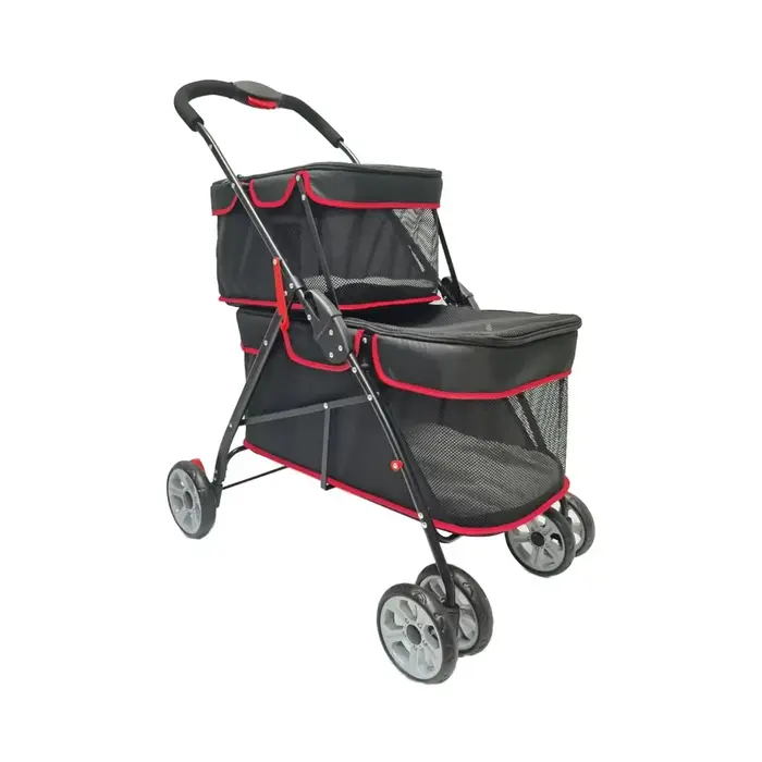Poussette pour chien, noire, pliable, portable, en aluminium, luxueuse, élégante, avec fermeture écl