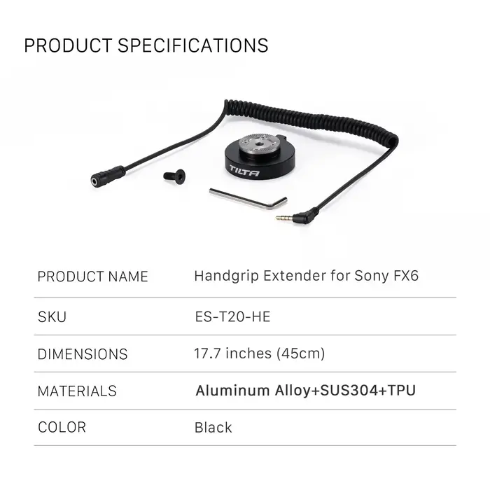 TILTA ES-T20-HE Rallonge de poignée pour Sony FX6 étendre 100 cm compatible avec les plates-formes d
