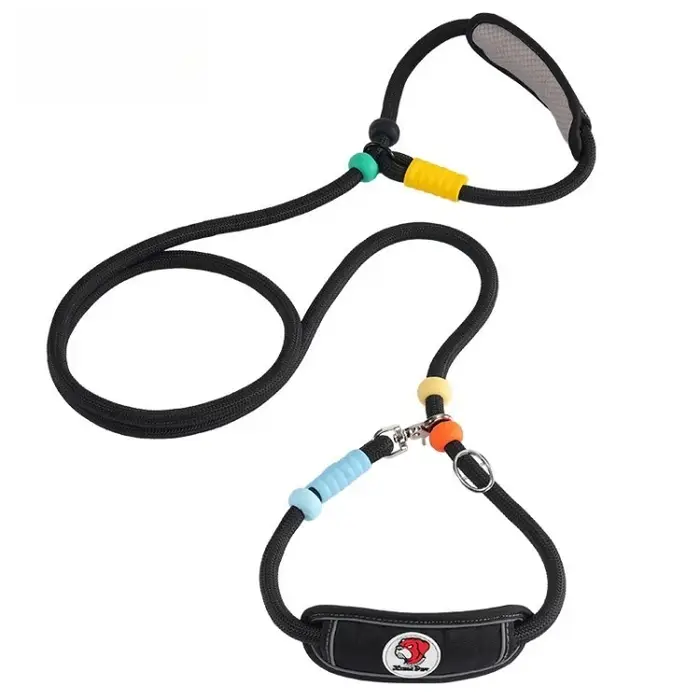 Laisse de traction pour chien de 1,8 m avec protection de cou, laisse de promenade multifonctionnell