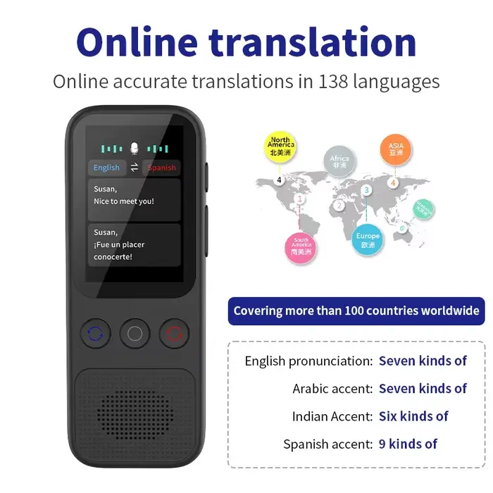 Traducteur portable 138 langues avec WiFi et reconnaissance vocale - Appareil de traduction photo pour voyages