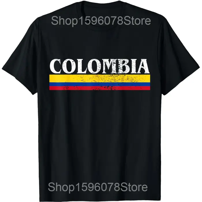 T-shirt unisexe à manches courtes en pur coton avec drapeau de la Colombie, humoristique, style stre