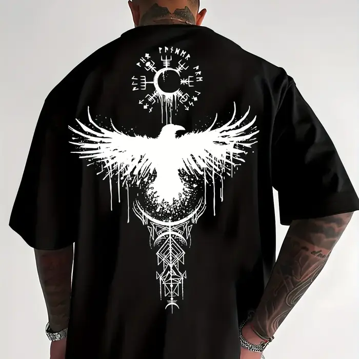 T-Shirt graphique Raven Totem pour hommes, Streetwear d'été respirant avec imprimé Tribal géométrique, chemise d'extérieur décontractée jaune clair