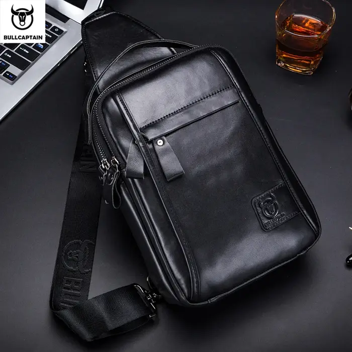 BULLCAPTAIN-Sac de poitrine en cuir véritable pour homme, sac à bandoulière multifonction, peut accu