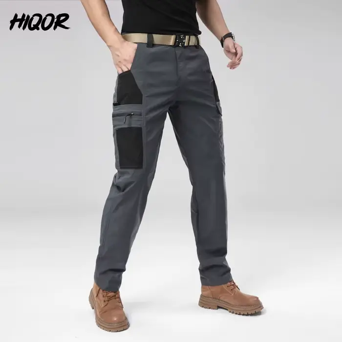 Pantalon cargo homme été HIQOR pour randonnée et travail - Coupe droite décontractée jogger américain