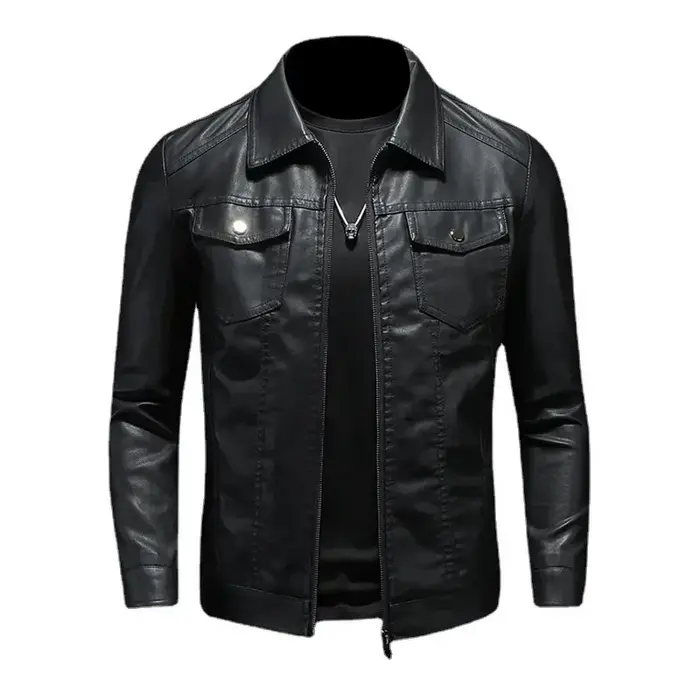 Vestes de moto en cuir PU pour hommes, combinaison de haute qualité, mince, affaires, noir, vêtement