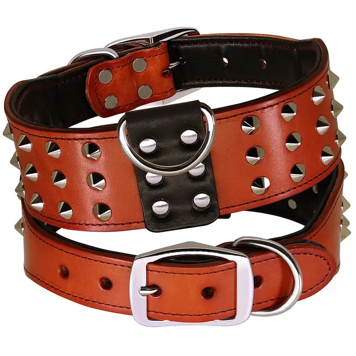 Collier large en cuir véritable clouté à pointes pour grands chiens, colliers anti-morsure pour chie