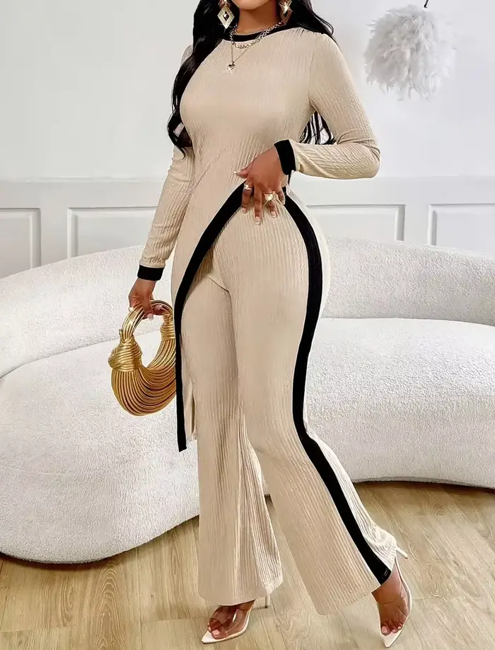 Ensemble haut et pantalon à ourlet asymétrique pour femmes, élégant, ajusté, pour femmes