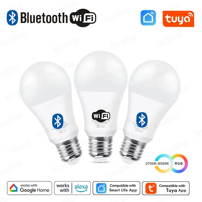 Tuya E27 lampe à LED App contrôle Bluetooth/WiFi ampoule LED 15W RGB CW WW ampoule intelligente fonc