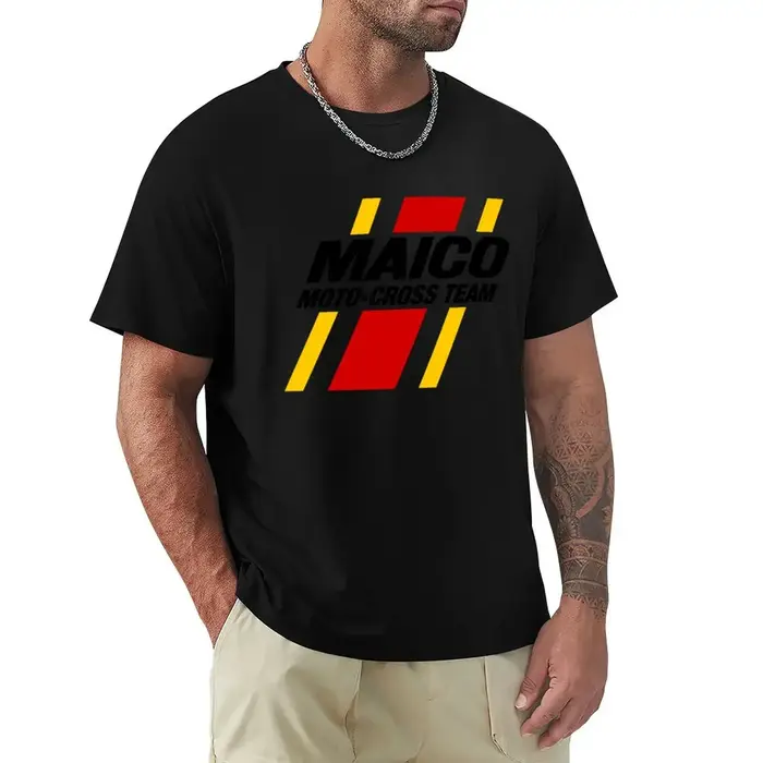 MAICO Moto-Cross Team Graphic w T-shirt à rayures rouges et jaunes vêtements esthétiques personnalis