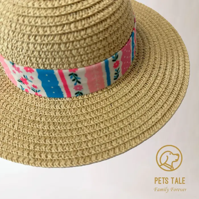Chapeau de paille à la mode pour chiens, motif floral, parfait pour les aventures en plein air, cont